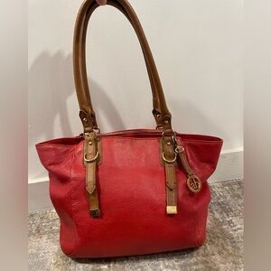 Audrey Brooke Genuine Red Leather Shoulder Bag Purse Handbag Gold Hardware